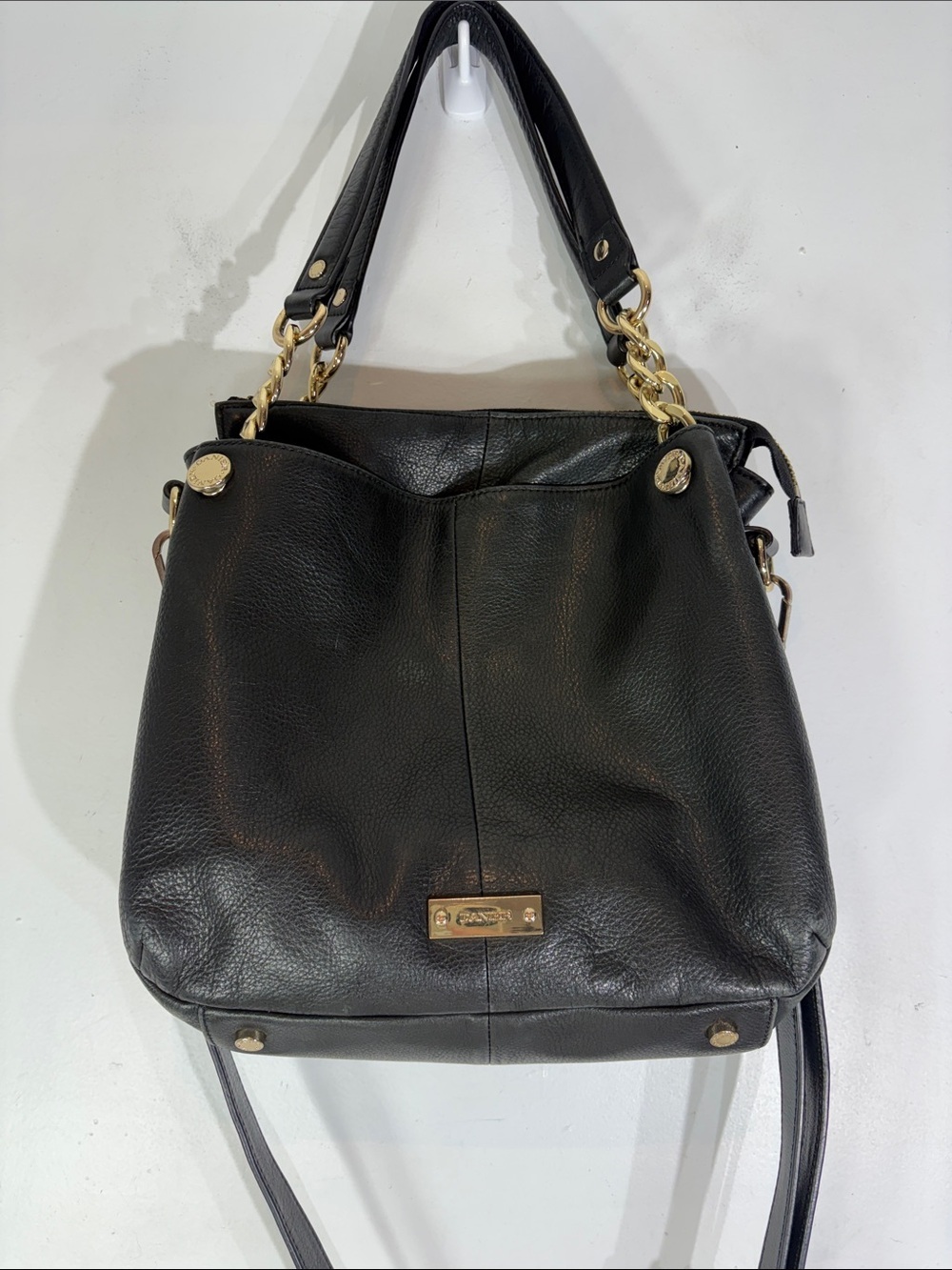 Danier Sara Black Leather Shoulder Tote Crossbody Bag Gold Hardware